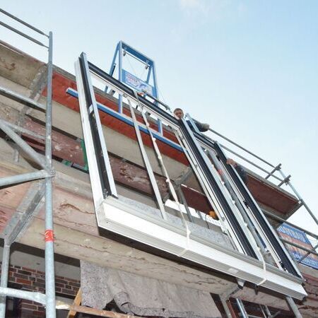 Construction lift in use
